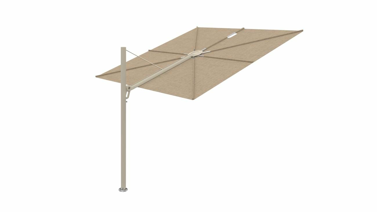 Spectra cantilever umbrella, straight (90°), 300 x 300 square, with frame in  Beige Limestone  and Colorum Sand  canopy.