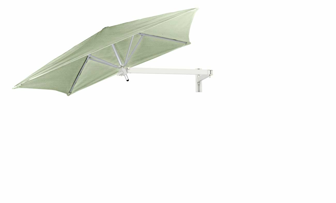 Paraflex wall mounted parasols square 2 m with Mint fabric and a Neo arm