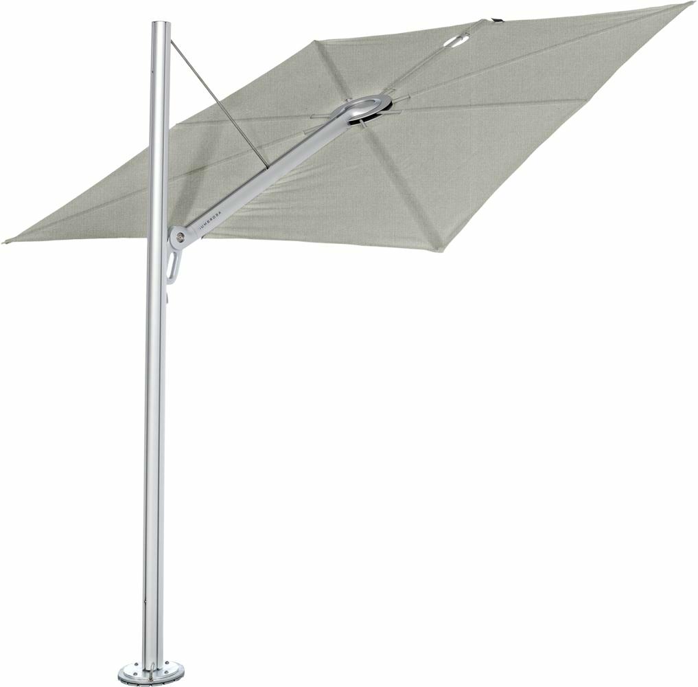 Spectra cantilever umbrella, straight (90°), 300 x 300 square, with frame in Aluminum and Solidum Grey canopy.