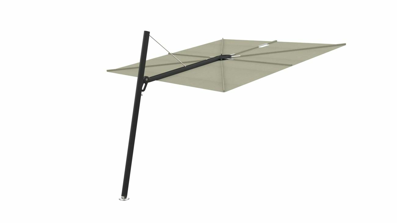 Spectra cantilever umbrella, forward (80°), 250 x 250 square, with frame in Black and Apio canopy.