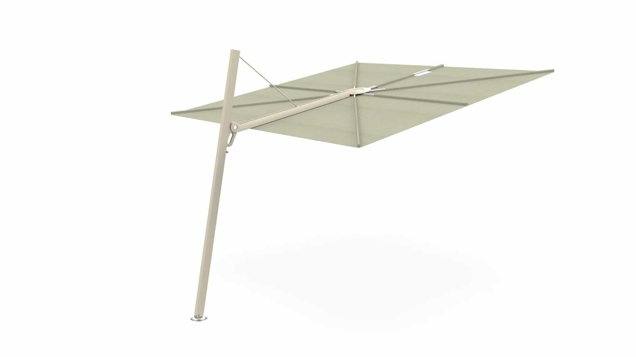 Spectra cantilever umbrella, forward (80°), 250 x 250 square, with frame in Aluminum and Apioi canopy.