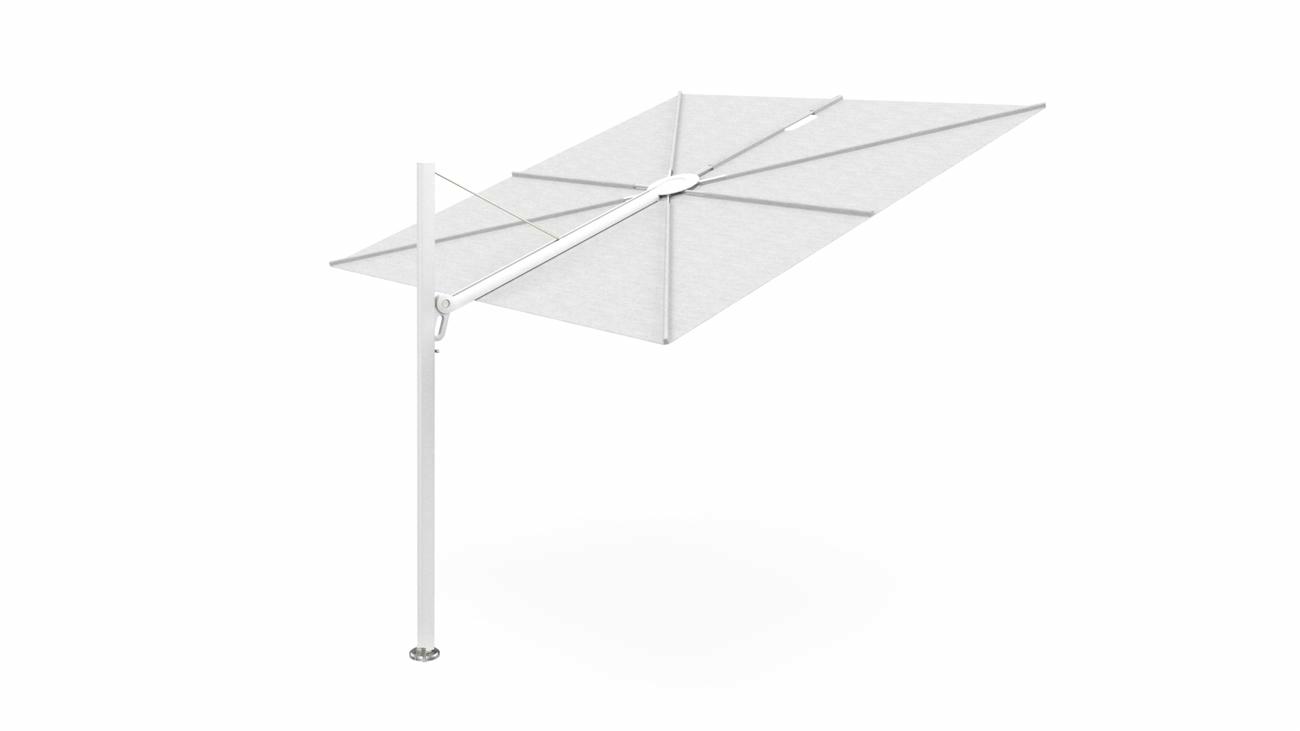 Spectra cantilever umbrella, straight (90°), 300 x 300 square, with frame in White and Marble canopy.