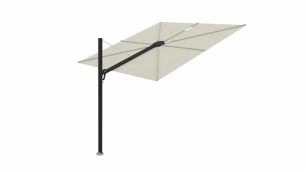 Spectra cantilever umbrella, straight (90°), 300 x 300 square, with frame in Black and Lin canopy.