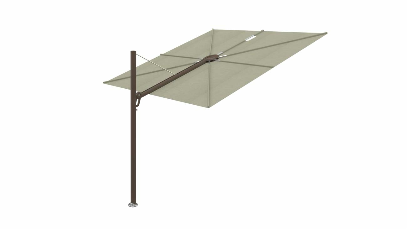 Spectra cantilever umbrella, straight (90°), 300 x 300 square, with frame in Bronze  and  Apio canopy.