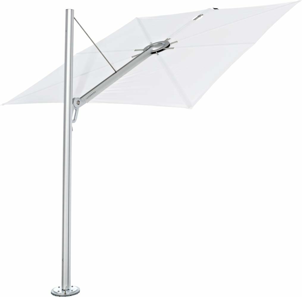 Spectra cantilever umbrella, straight (90°), 300 x 300 square, with frame in Aluminum and Solidum Natural canopy.