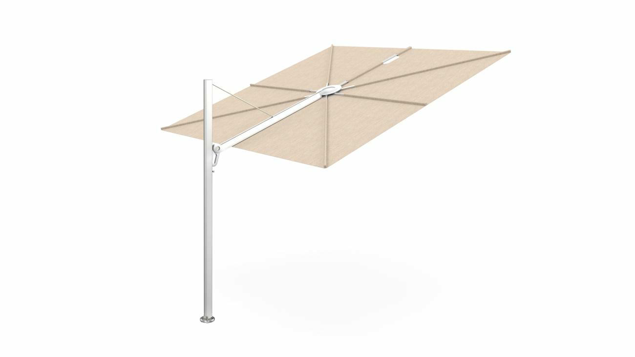 Spectra cantilever umbrella, straight (90°), 300 x 300 square, with frame in Aluminum and Avena canopy.
