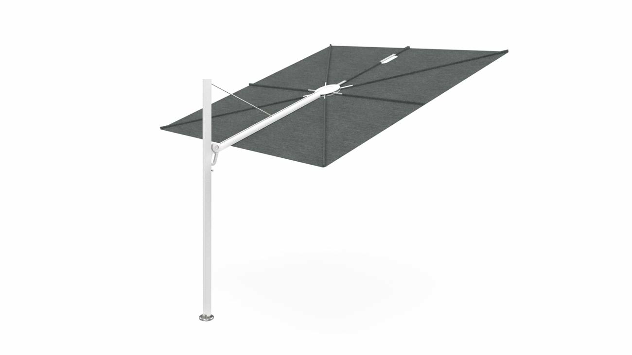 Spectra cantilever umbrella, straight (90°), 300 x 300 square, with frame in White and Flanelle canopy.