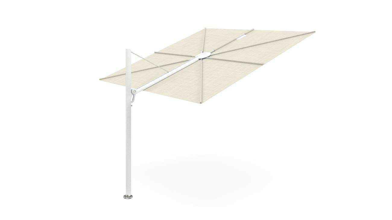 Spectra cantilever umbrella, straight (90°), 300 x 300 square, with frame in White and Lin canopy.