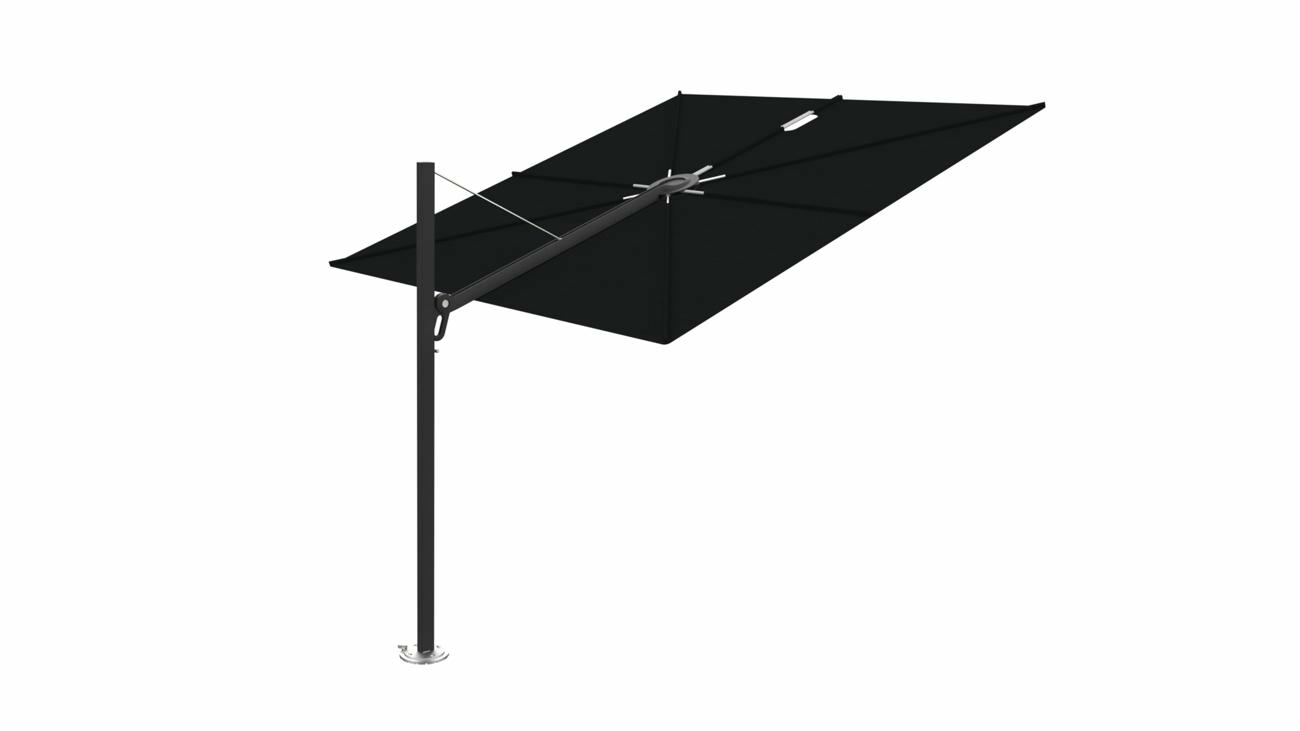 Spectra cantilever umbrella, straight (90°), 300 x 300 square, with frame in Black (15 cm) and Black canopy.