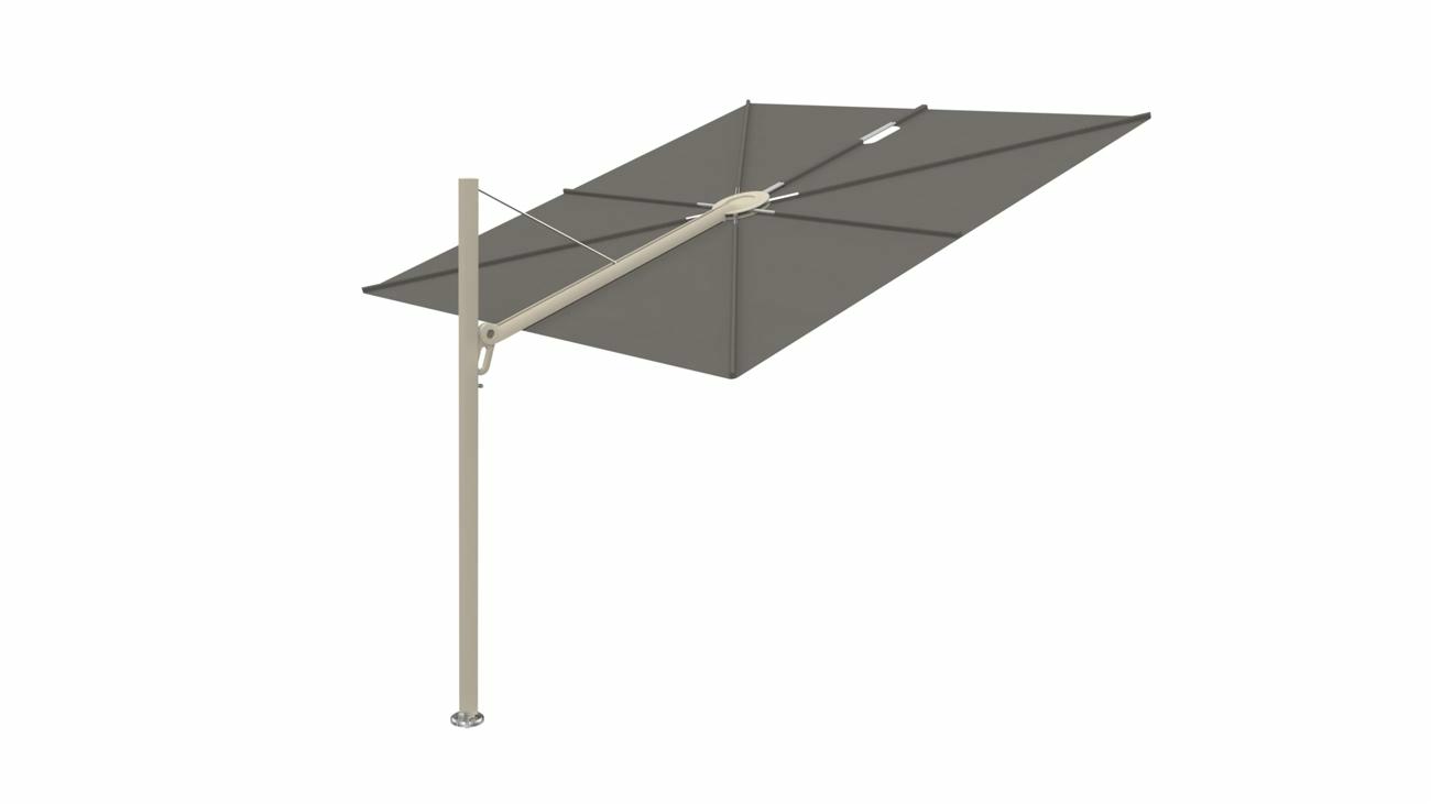 Spectra cantilever umbrella, straight (90°), 300 x 300 square, with frame in  Beige Limestone  and Solidum Grey  canopy.