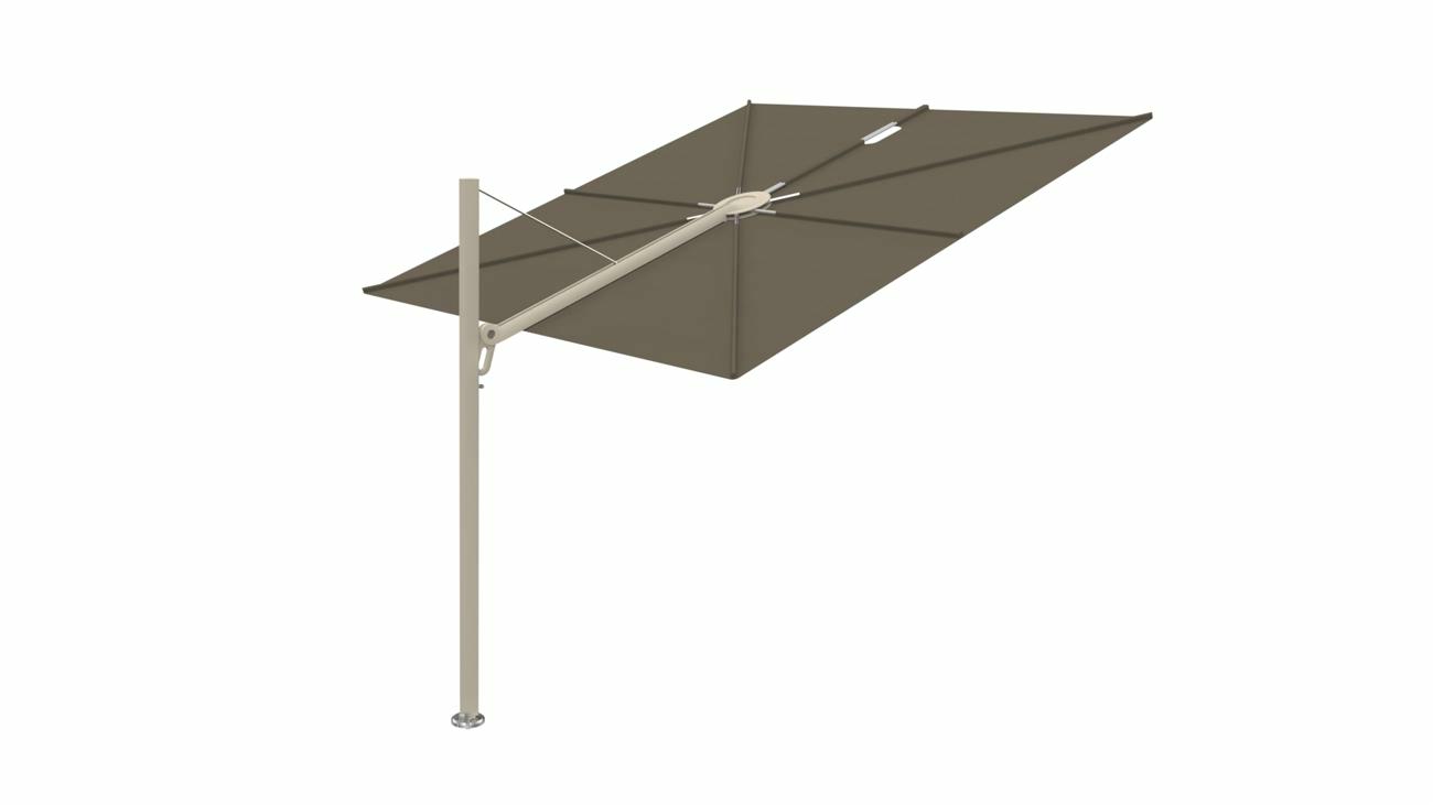 Spectra cantilever umbrella, straight (90°), 300 x 300 square, with frame in  Beige Limestone  and Solidum Taupe  canopy.