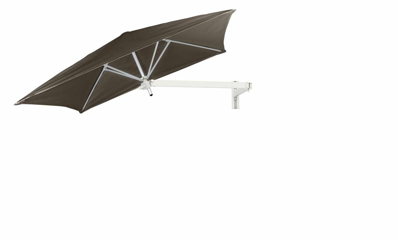 Paraflex wall mounted parasols square 2 m with Taupe fabric and a Neo arm