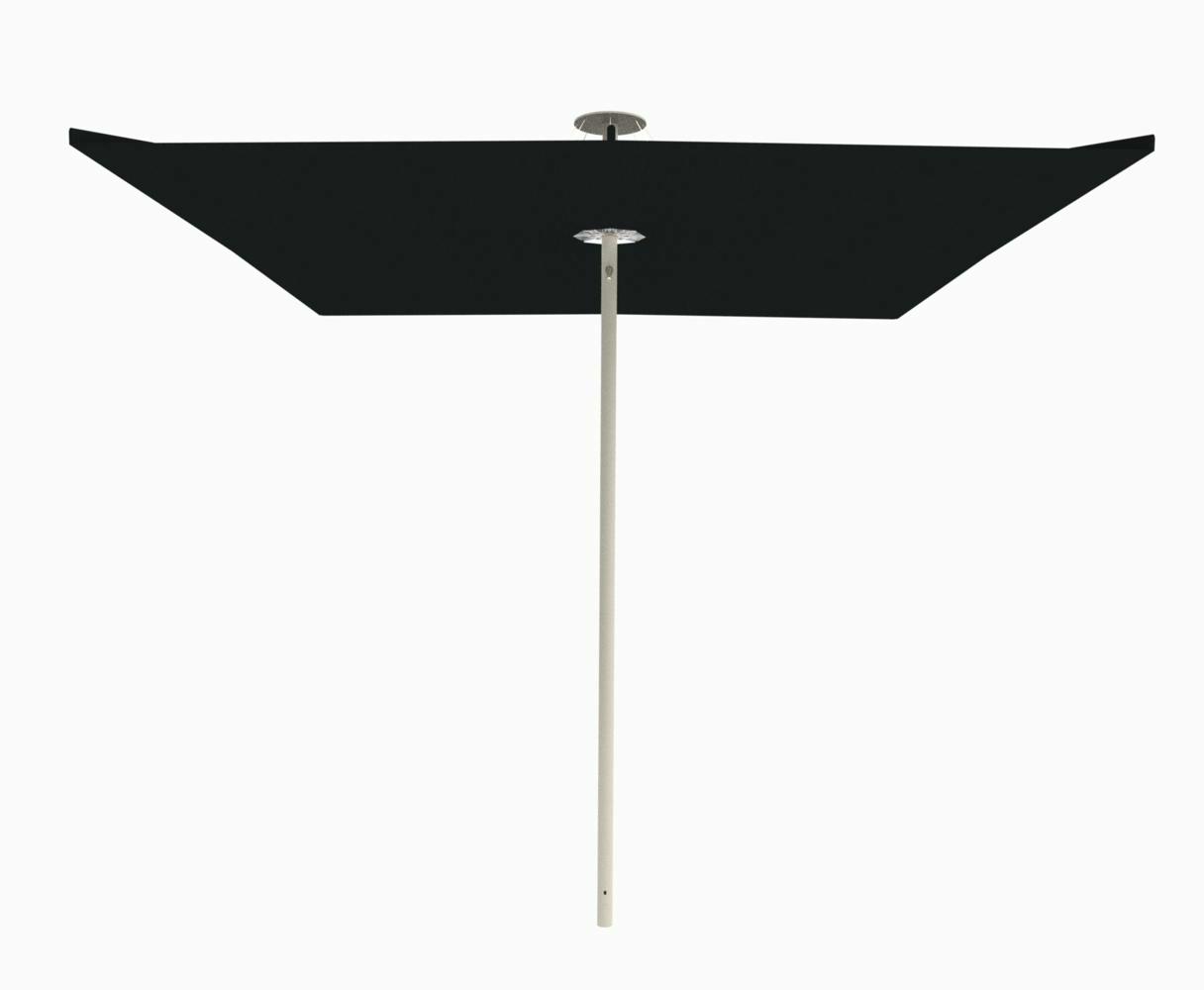 Infina center post umbrella, 3 m square, with frame in Beige Limestone and Black canopy.