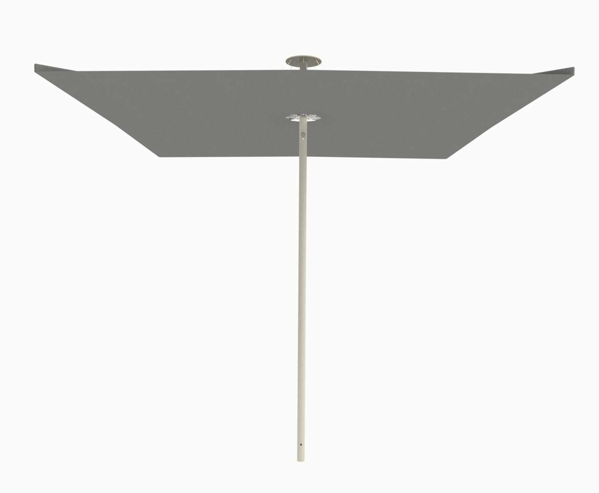 Infina center post umbrella, 3 m square, with frame in Beige Limestone and Grey canopy.