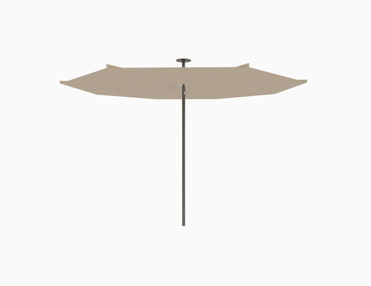 Infina center post umbrella, 3 m round, with frame in Bronze and Sand canopy.