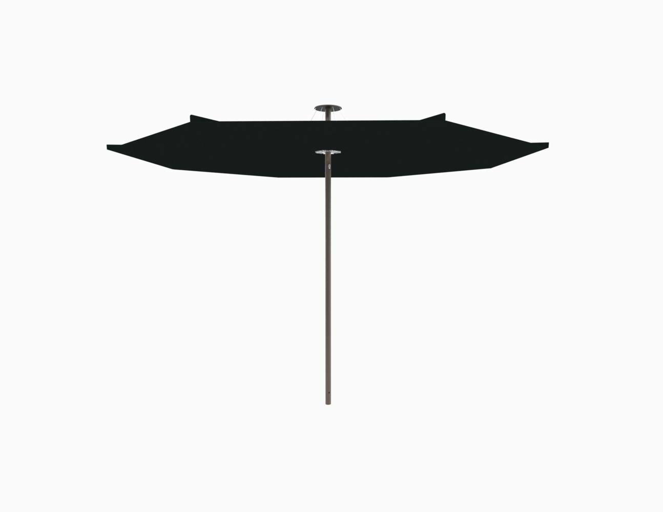 Infina center post umbrella, 3 m round, with frame in Bronze and Black canopy.