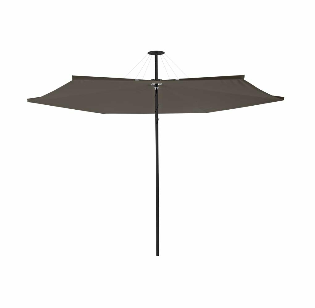 Infina center post umbrella, 3 m round, with frame in Black and Solidum Taupe canopy.