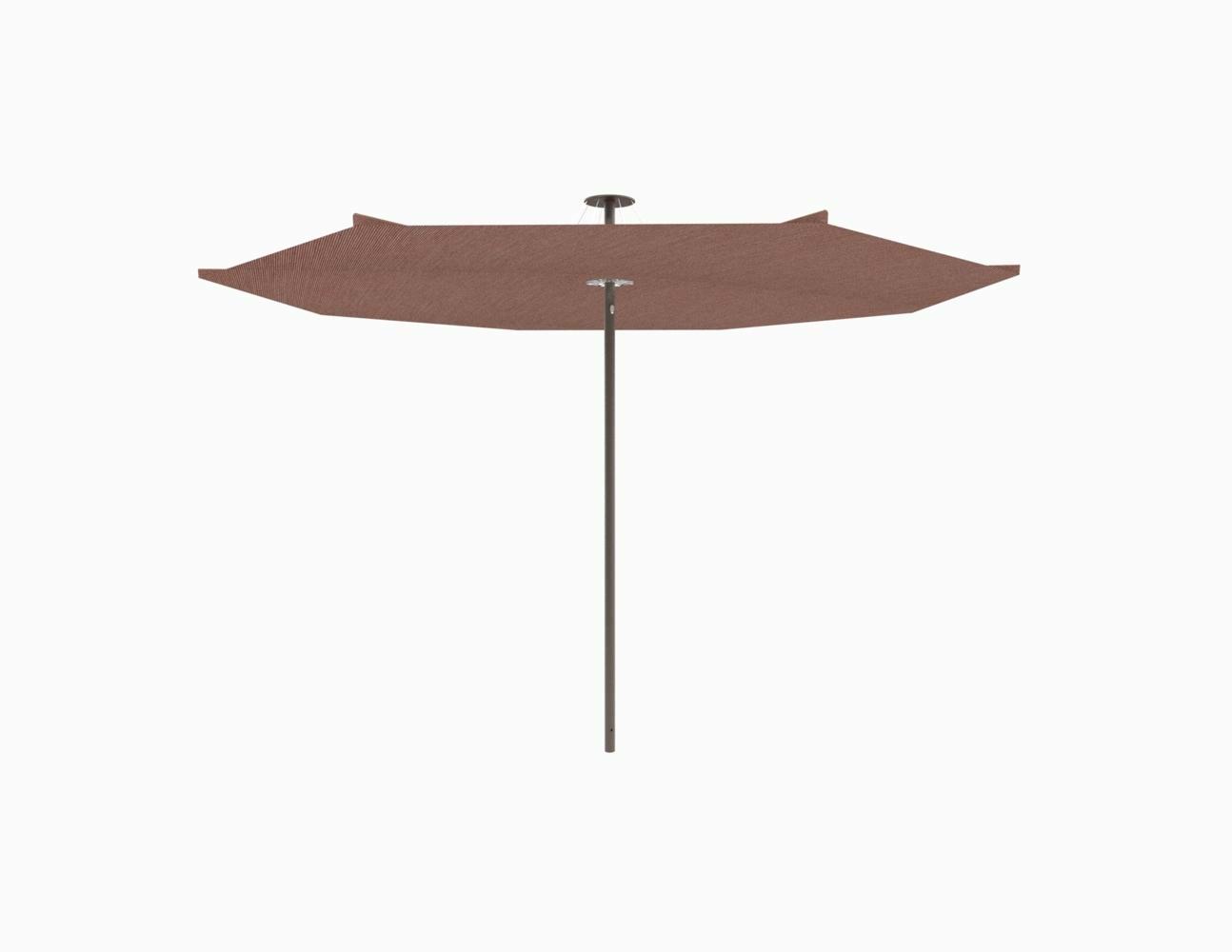Infina center post umbrella, 3 m round, with frame in Bronze and Terra canopy.