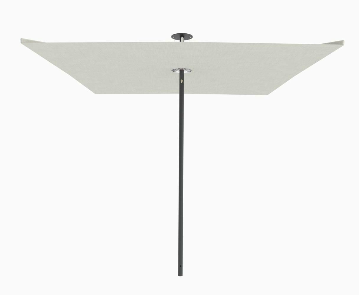 Infina center post umbrella, 3 m square, with frame in Black and Colorum Mint canopy.