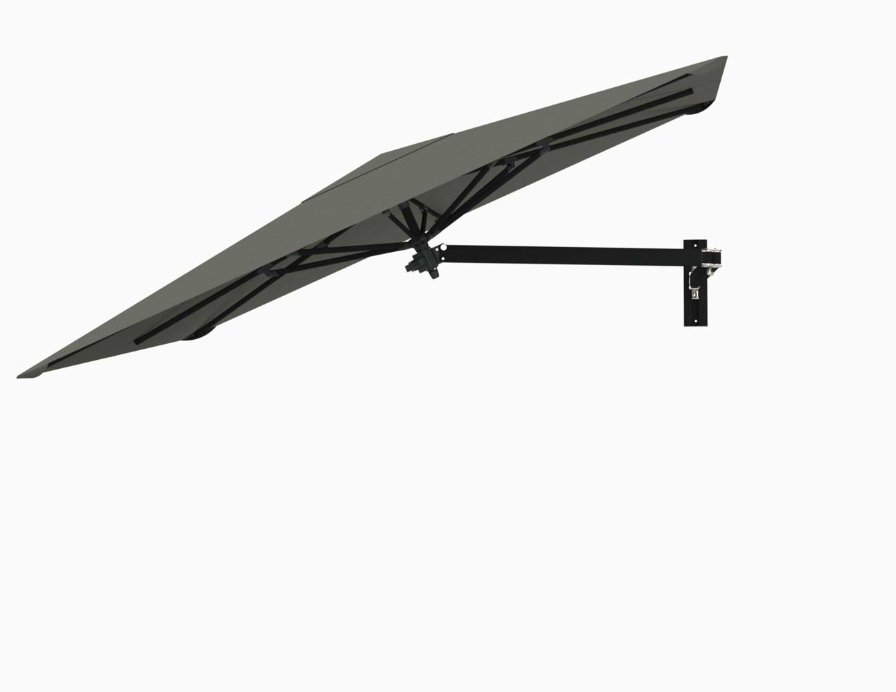 Paraflex wall mounted parasols square 2,3 m with Taupe fabric and a Neo arm in Black