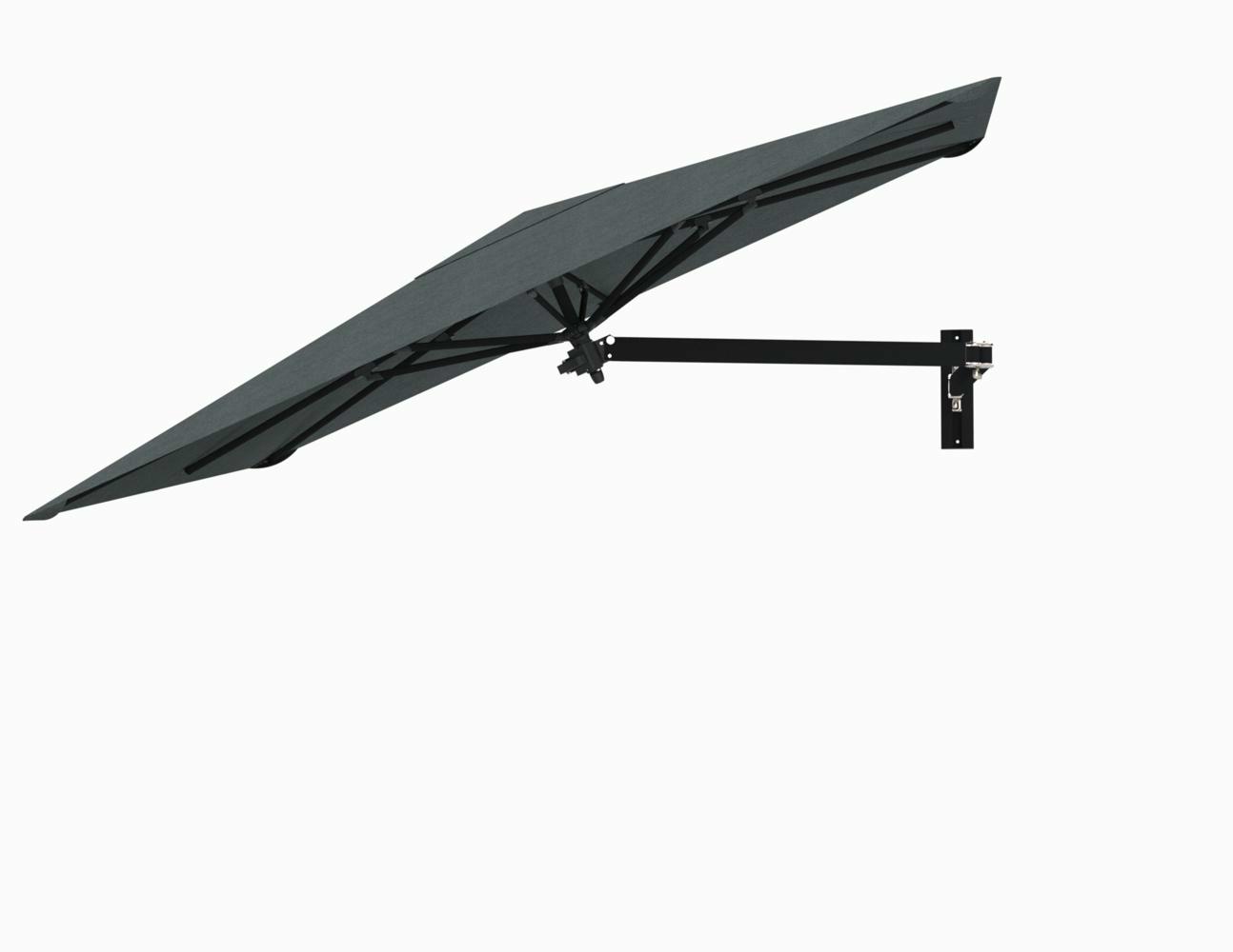 Paraflex wall mounted parasols square 2,3 m with Flanelle fabric and a Neo arm in Black
