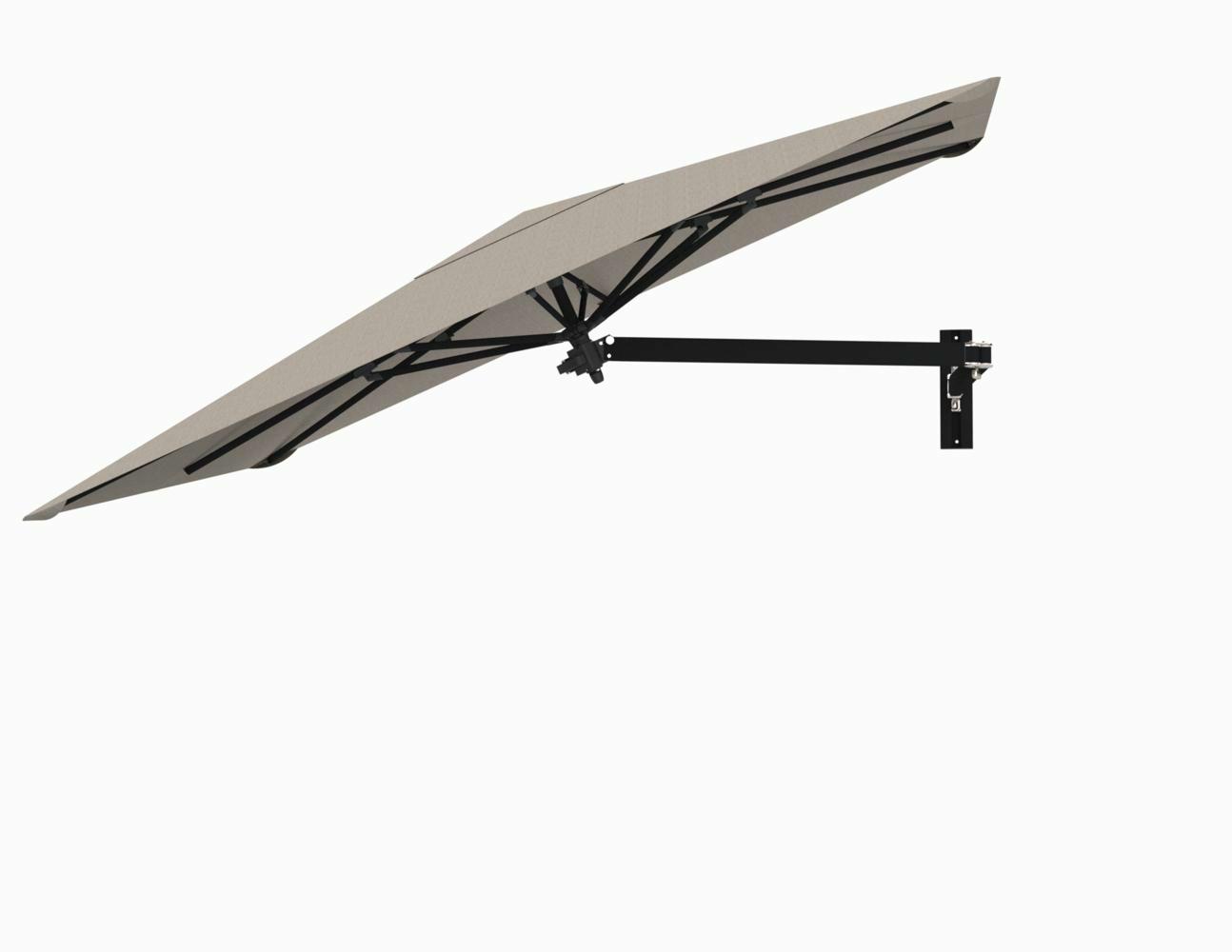 Paraflex wall mounted parasols square 2,3 m with Avena fabric and a Neo arm in Black