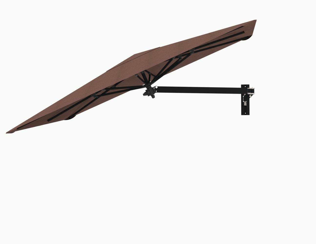 Paraflex wall mounted parasols square 2,3 m with Terra fabric and a Neo arm in Black
