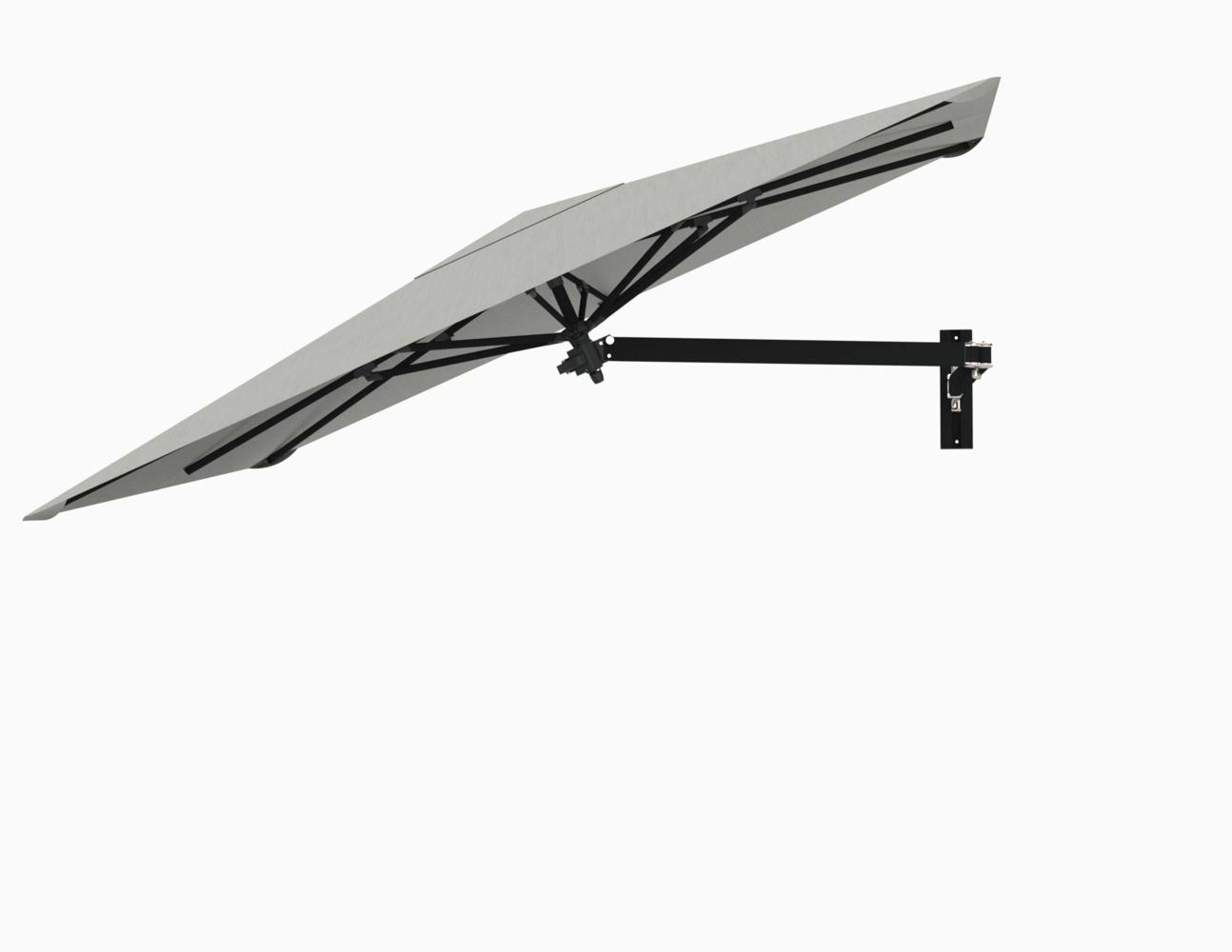 Paraflex wall mounted parasols square 2,3 m with Lin fabric and a Neo arm in Black