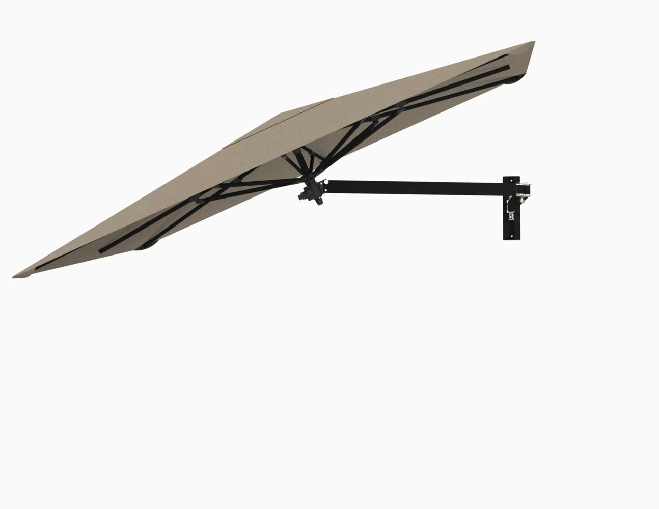 Paraflex wall mounted parasols square 2,3 m with Sand fabric and a Neo arm in Black