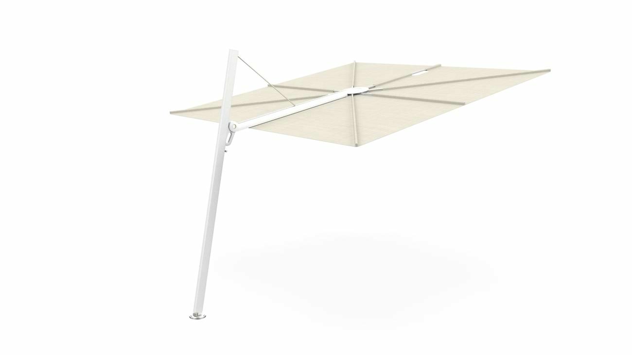 Spectra cantilever umbrella, forward (80°), 300 x 300 square, with frame in White and Lin canopy.