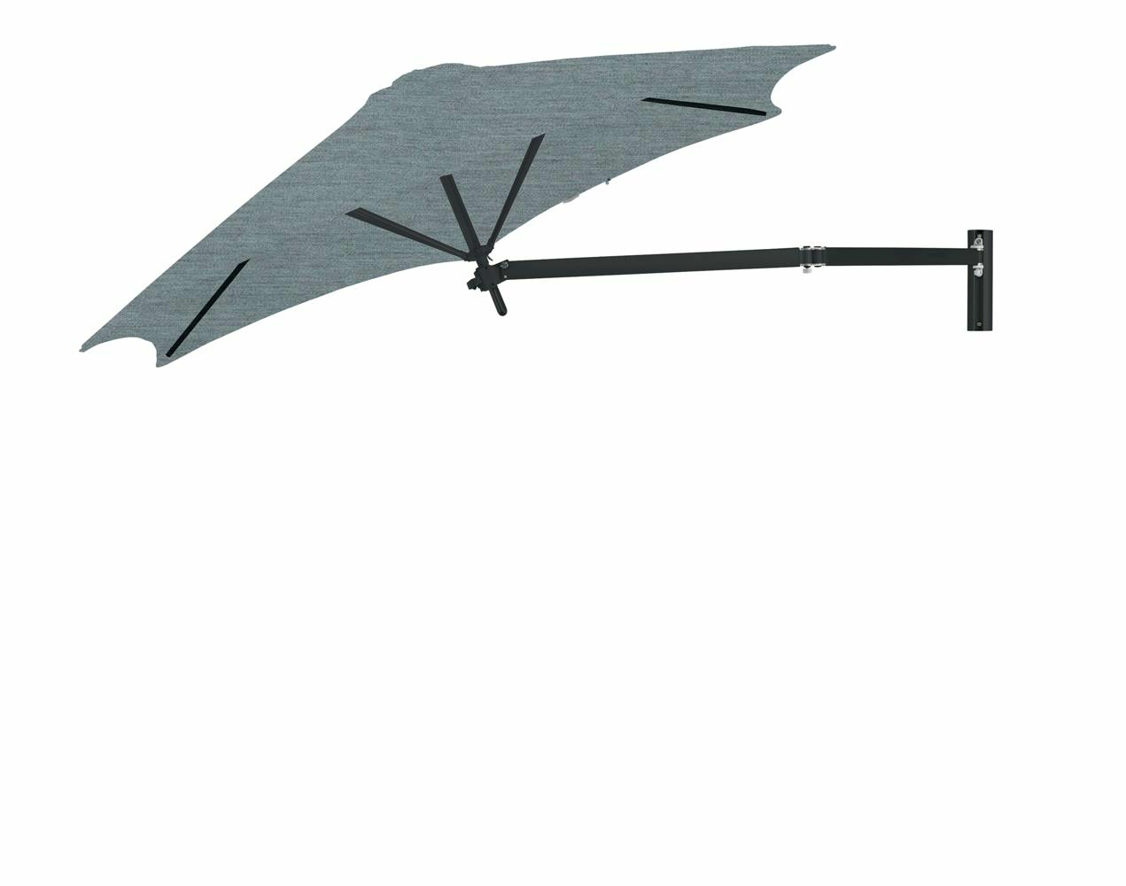 Paraflex wall mounted parasols round 2,7 m with Acqua fabric and a Neo arm in Black