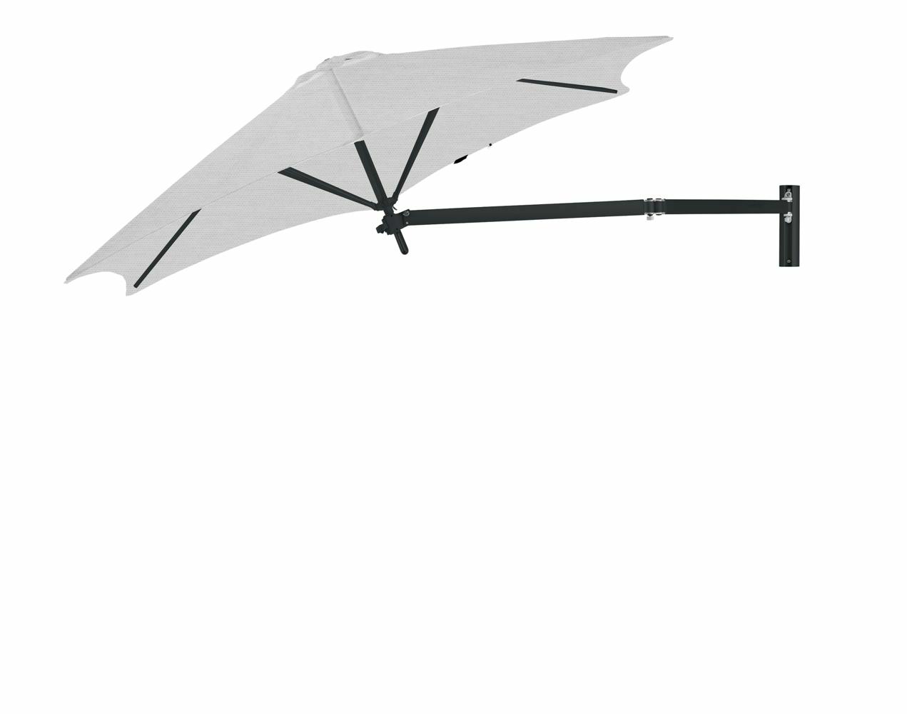Paraflex wall mounted parasols round 2,7 m with Marble fabric and a Neo arm in Black