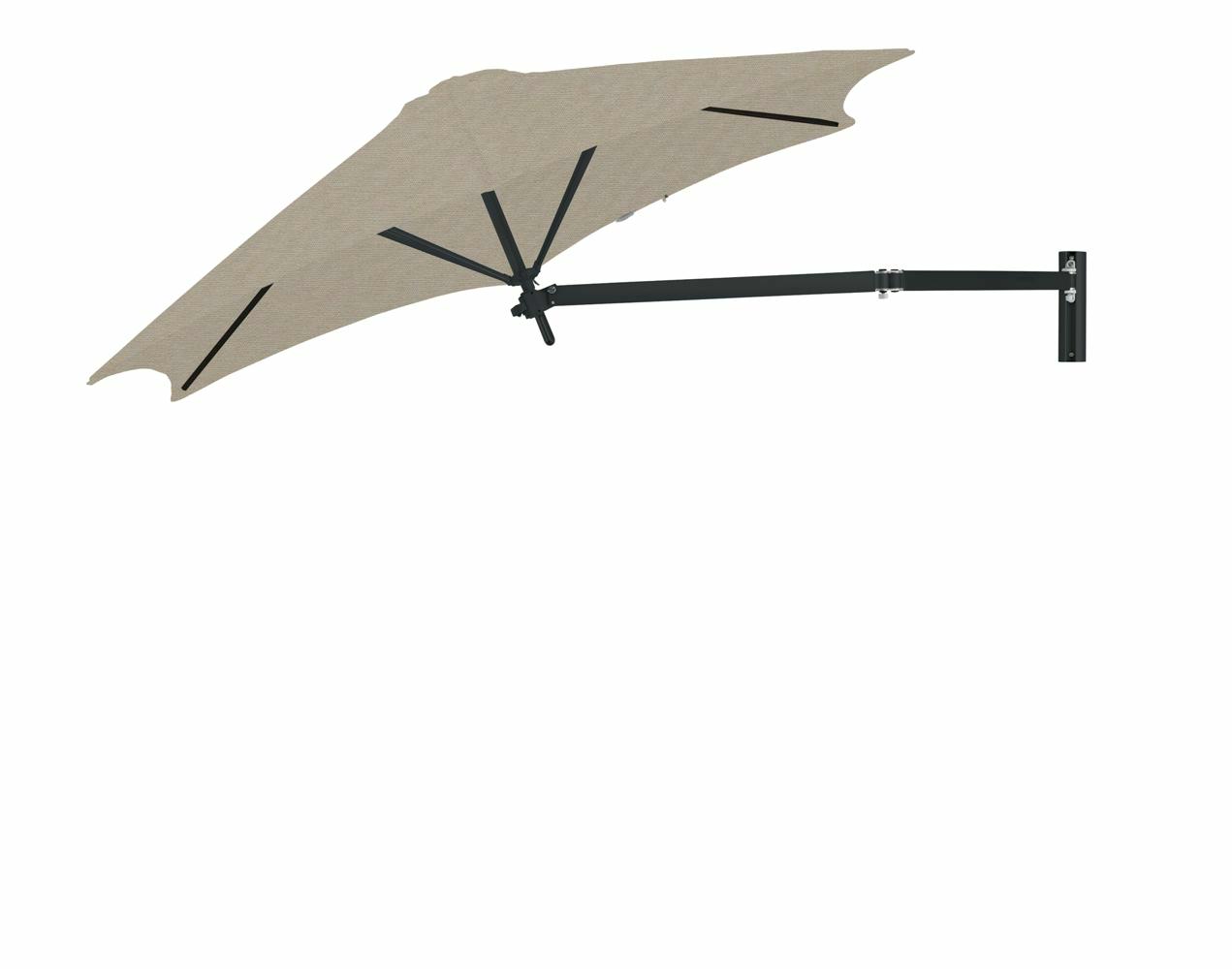 Paraflex wall mounted parasols round 2,7 m with Avena fabric and a Neo arm in Black