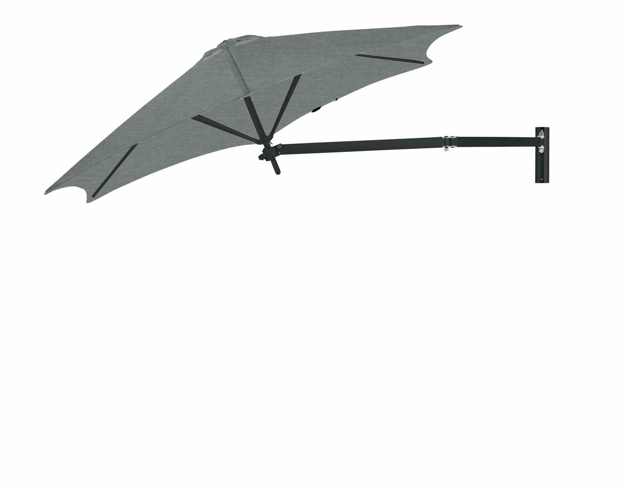 Paraflex wall mounted parasols round 2,7 m with Flanelle fabric and a Neo arm in Black