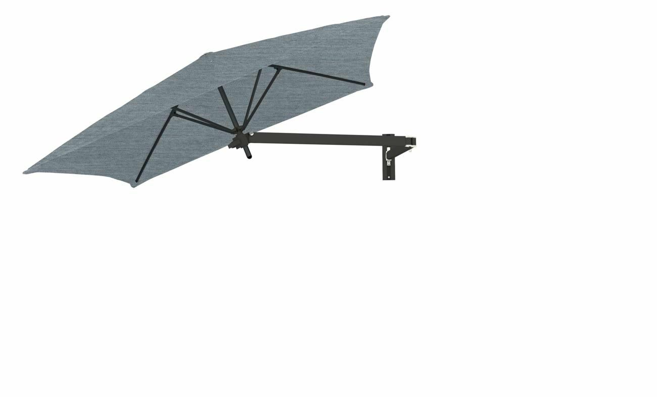 Paraflex wall mounted parasols square 2 m with Acqua fabric and a Neo arm in Black