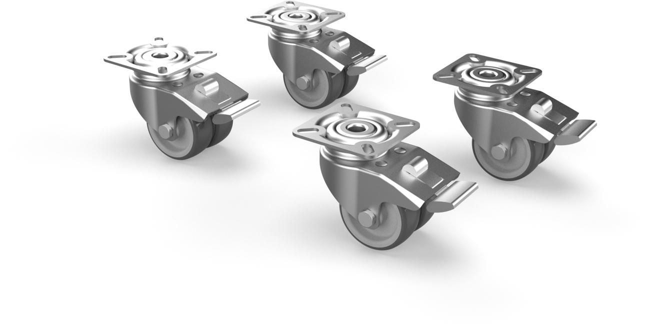 Set von 4 Rollen mit Bremse für Umbrosa UX Füsse und Infina Fuss (Produktion ab 2020)