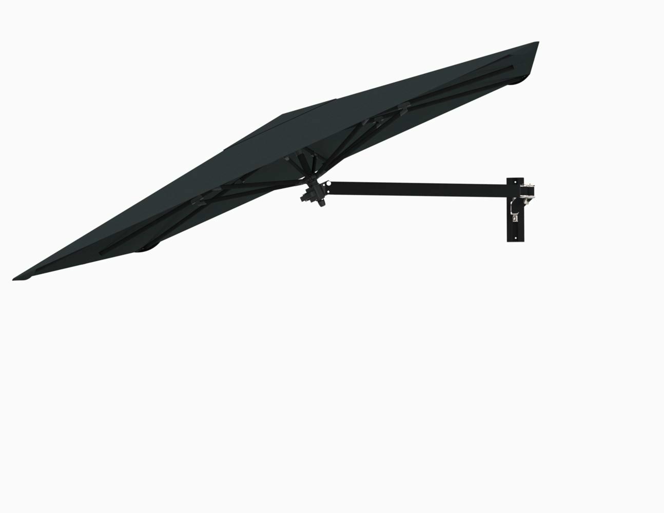Paraflex wall mounted parasols square 2,3 m with Black fabric and a Neo arm Black