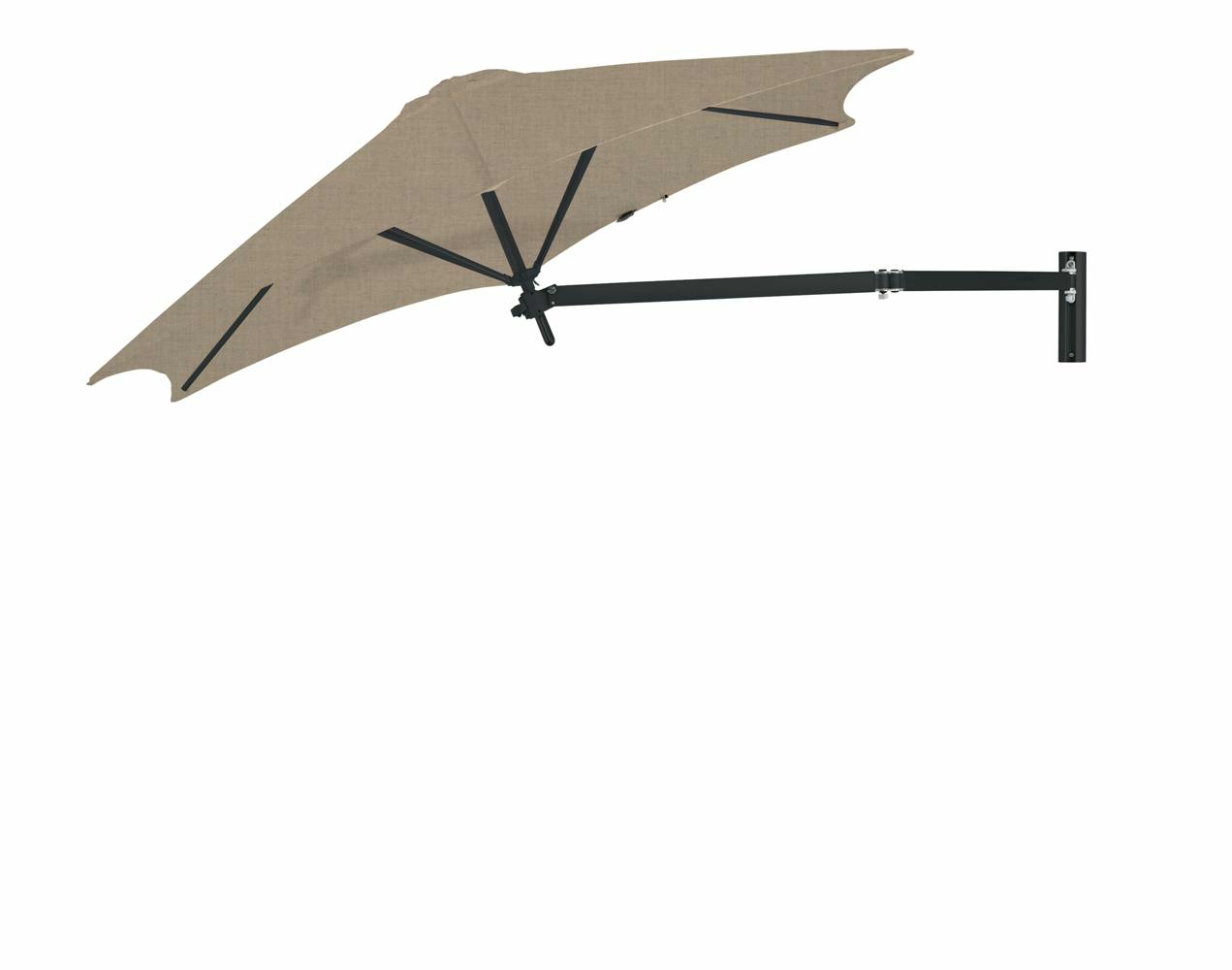 Paraflex wall mounted parasols round 2,7 m with Sand fabric and a Neo arm in Black