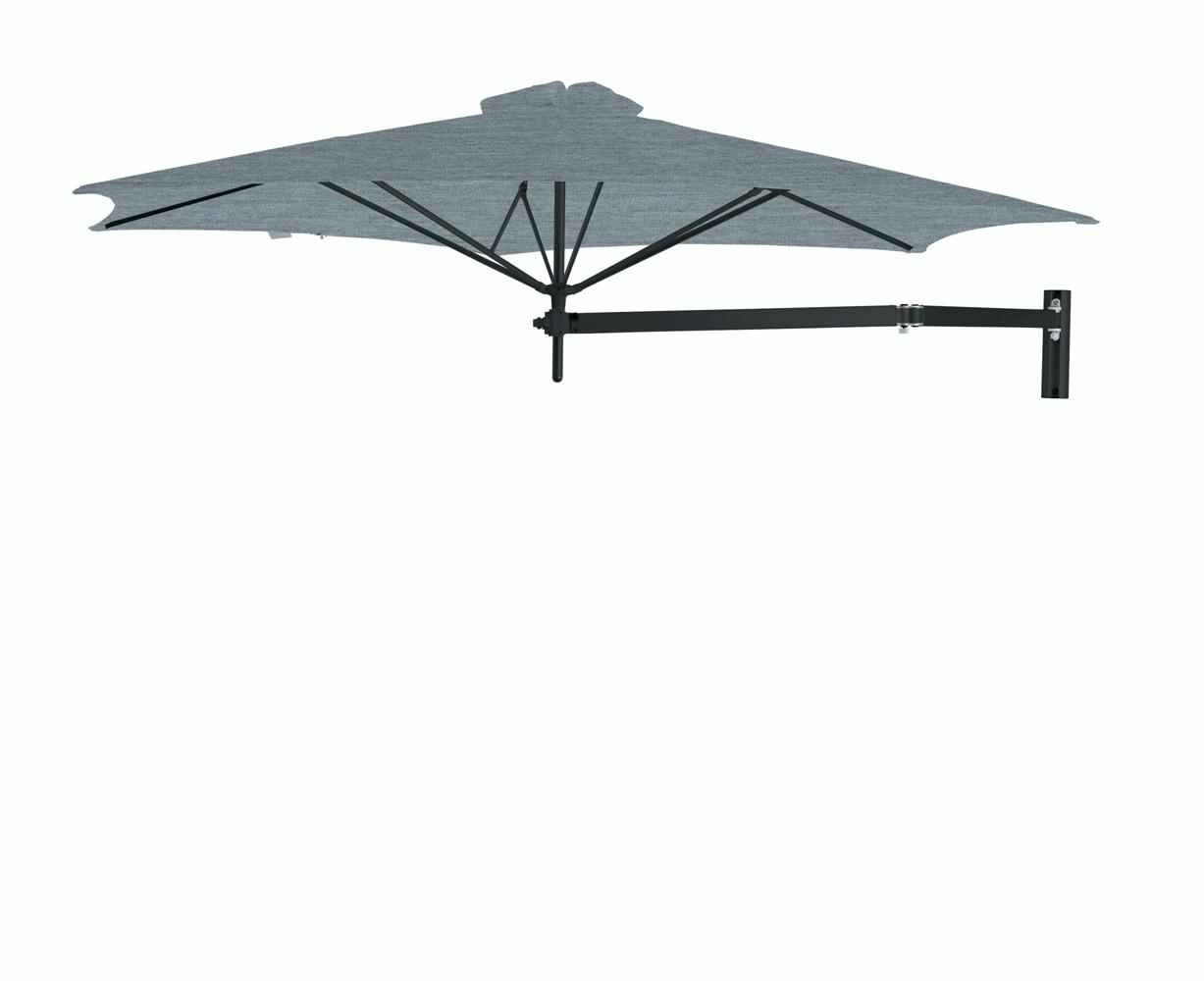 Paraflex wall mounted parasols round 3 m with Acqua fabric and a Neo arm in Black