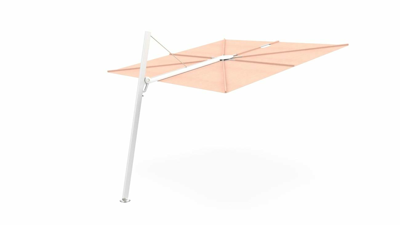 Spectra cantilever umbrella, forward (80°), 300 x 300 square, with frame in White and Nectar canopy.