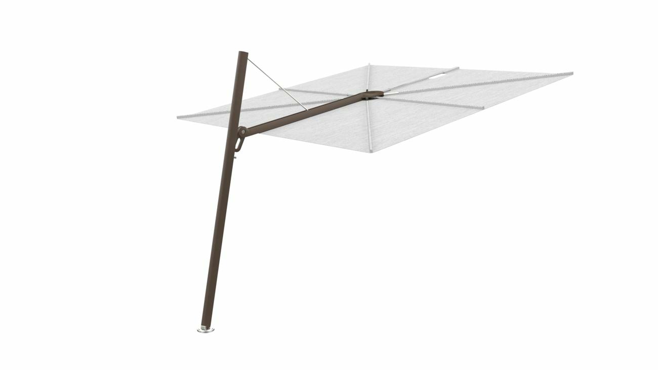 Spectra cantilever umbrella, forward (80°), 300 x 300 square, with frame in Bronze and Grey  canopy.