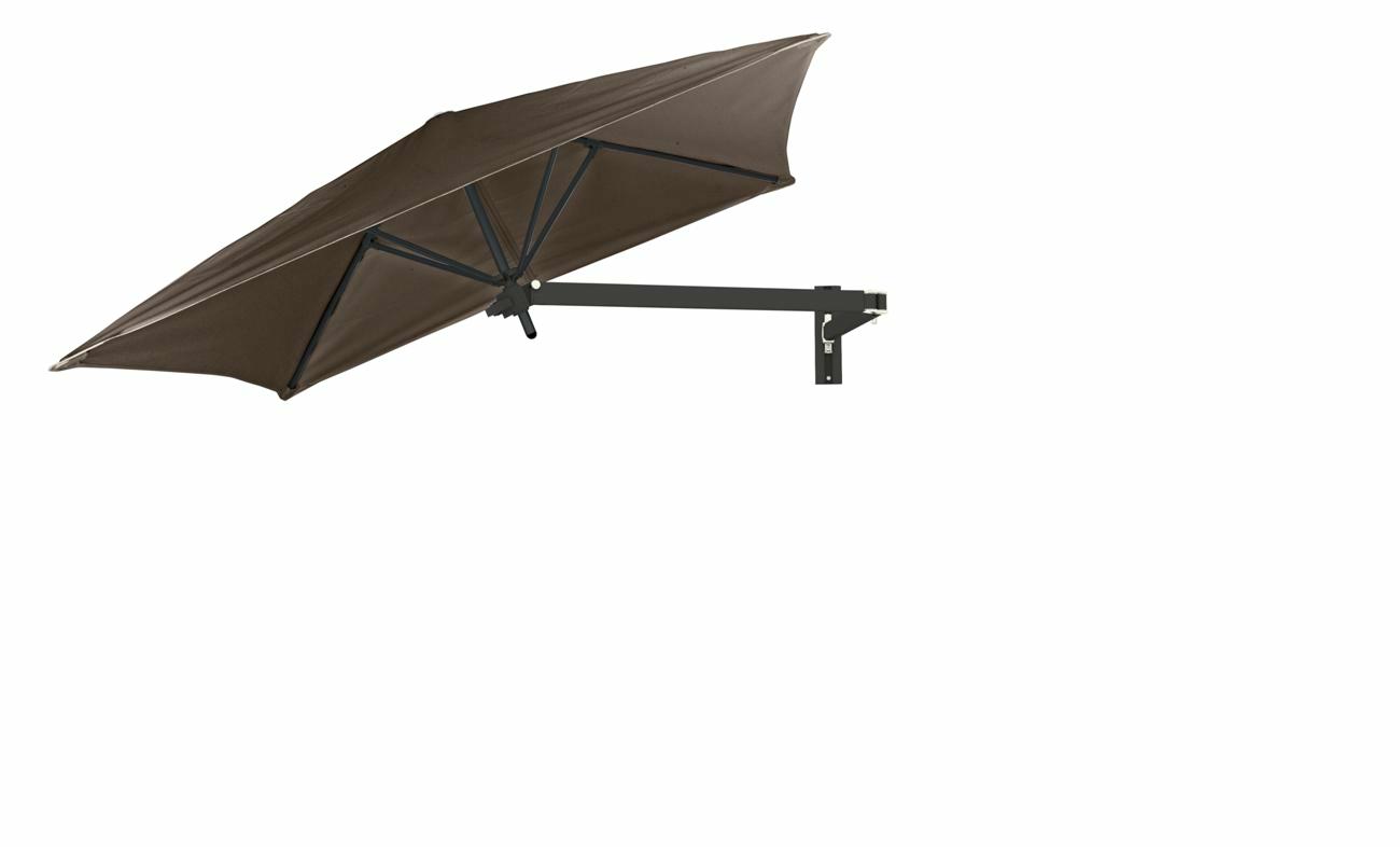 Paraflex wall mounted parasols square 2 m with Taupe fabric and a Neo arm in Black