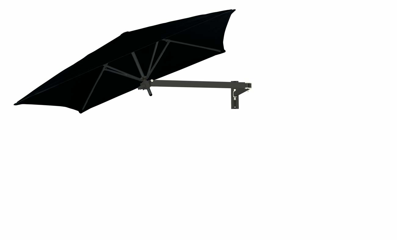 Paraflex wall mounted parasols square 2 m with Black fabric and a Neo arm in Black